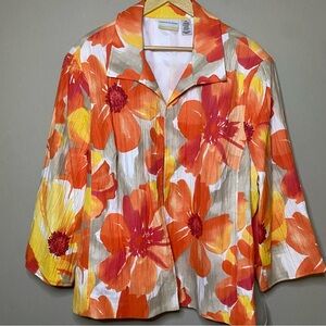 Alfred Dunner Open Front Jacket Women Size 24W Orange Floral Lined Floral New